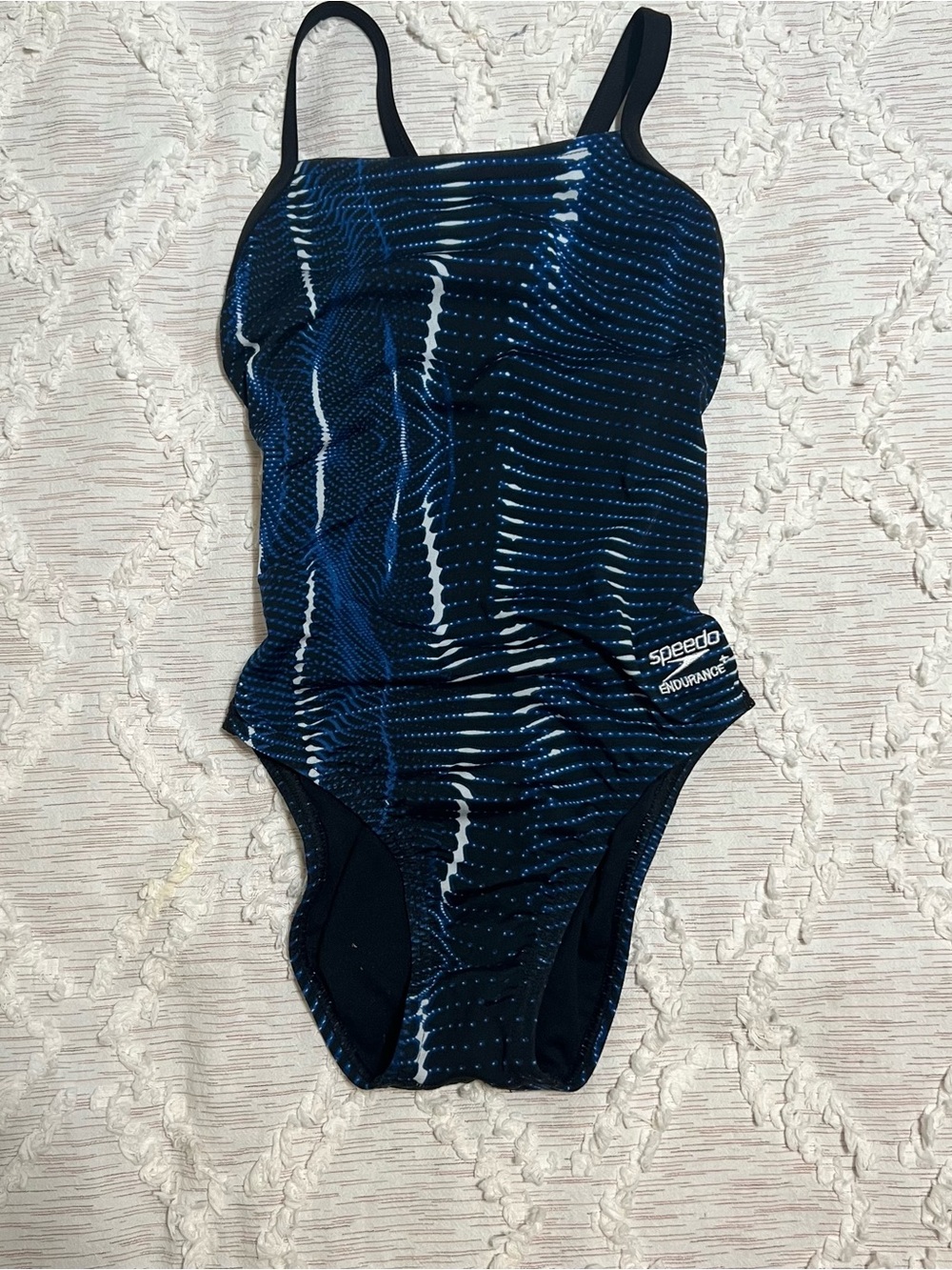 Speedo Women’s Navy and White Patterned One-Piece Swimsuit size 26